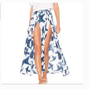 Mara Hoffman Bird Double Slit Front Skirt Maxi Swim Coverup Blue White Small